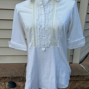 CAbi White Blouse with Ruffle Detail